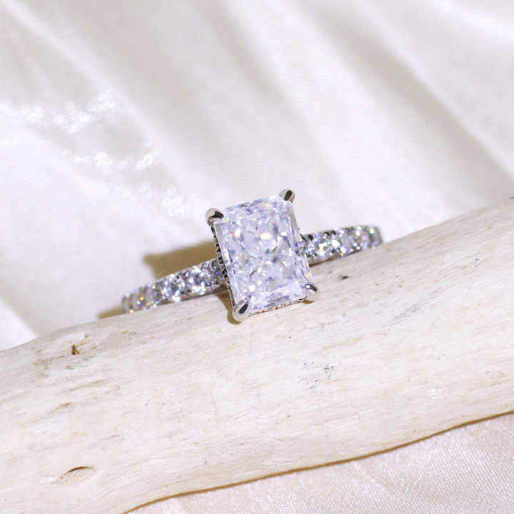 3 CT Moissanite Engagement Ring In Hidden Halo, 3 CT Crushed Ice Oval - Foto 7