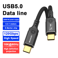 Câble de données Thunderbolt 5 USB5.0 multifonctionnel 80 Gbps PD 240W Charge rapide Vidéo 16K USB-C Gaine en PVC