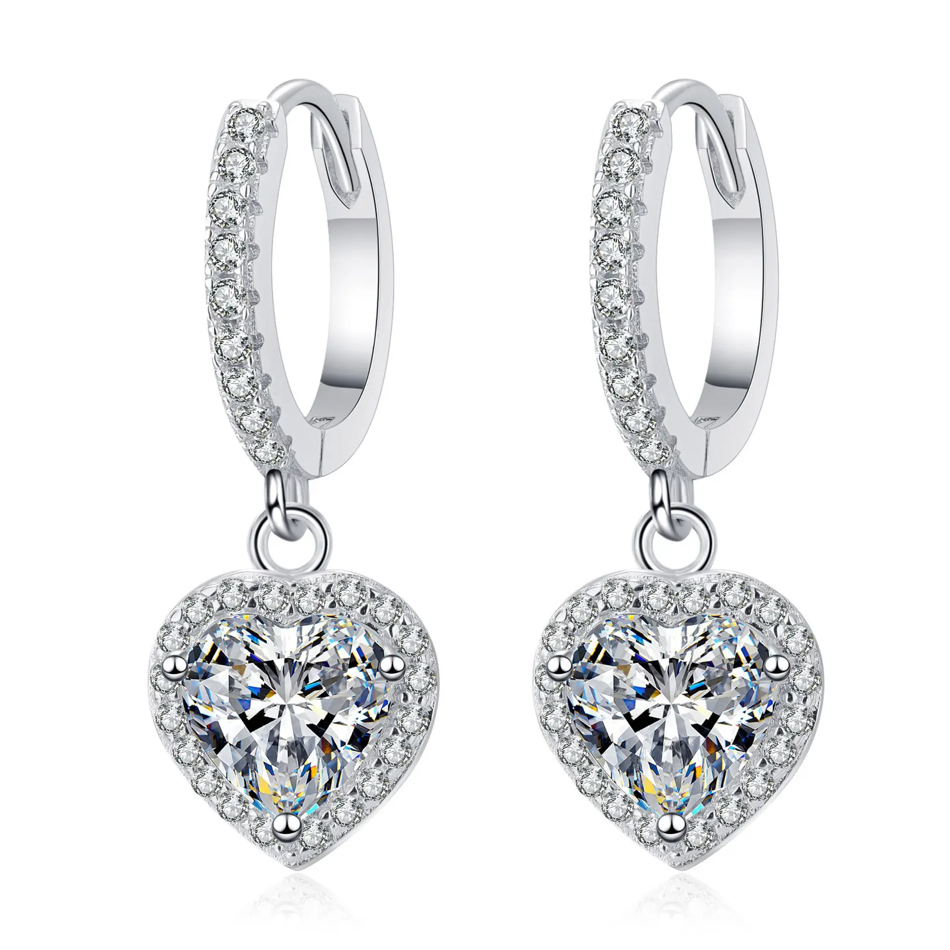 S925 Sterling Silber Herzförmige Hochzeit Creolen Zirkon Kristall eingelegte Frauen Ohrringe