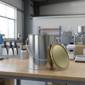 Seau à peinture rond de 3 L avec couvercle à levier, boîte en aluminium métallique cylindrique hermétique, estampage doré, produit du fabricant - Product Image 1