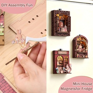 Hamaileon Miniature 3D en <span class=keywords><strong>bois</strong></span>, aimant magnétique pour réfrigérateur, stand de marché 'Mama' avec mouton et lumière LED, cadeau artisanal DIY, puzzle mural - Product Image 3