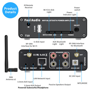 Amplificateur <span class=keywords><strong>audio</strong></span> stéréo Fosi <span class=keywords><strong>Audio</strong></span> T10 TPA3116 100W puissant avec Wi-Fi 2.4G, lecteur USB et contrôle à distance via application CB - Product Image 2