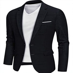Blazer pour homme style britannique, simple boutonnage, col à revers, longueur standard, en tissu polyester peigné infroissable - Product Image 1