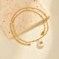 Collier Pendentif Cœur Français en Faux Perles pour Femme, Plaqué Or 18K, Acier Inoxydable, Bijoux Vintage, Vente en Gros