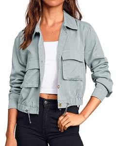 Chaquetas recortadas Safari para <span class=keywords><strong>mujer</strong></span> Abrigo <span class=keywords><strong>Anorak</strong></span> ligero de gran tamaño con botones y bolsillos - Product Image 6
