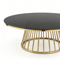 Table basse pliable en acier inoxydable doré avec plateau en verre noir, style moderne et luxueux, idéale pour les mariages, banquets, hôtels, salons et salles à manger