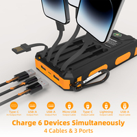 Cargador Solar Multifunción de 20000 mAh con 4 Cables Integrados, Doble Linterna y Brújula para Senderismo y Montañismo