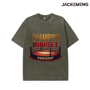 T-shirt en coton délavé surdimensionné avec imprimé citation « <span class=keywords><strong>Champion</strong></span> Mindset » sur le thème du sport, style streetwear rétro décontracté, vente en gros depuis l'entrepôt américain - Product Image 6