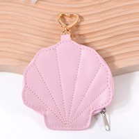 Dompet Koin PU Bentuk Kerang Laut Kustom, Dompet Mini Lucu dengan Ritsleting, Kantong Kunci dan Koin Portabel untuk Wanita