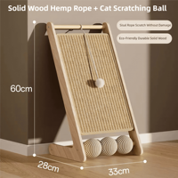 Griffoir vertical moderne et élégant en bois massif pour chat, hauteur réglable, résistant à l'usure, sans copeaux, avec cadre d'escalade en chanvre en forme d'épée