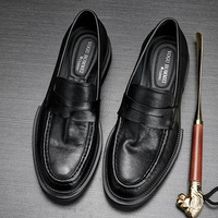 Chaussures décontractées en cuir noir pour hommes VOGU, à semelle épaisse, à enfiler, respirantes, anti-bouloches, antidérapantes, pour l'été, style discret