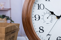 Jam Dinding Kayu Pinus Kustom, Fungsional, Menampilkan Suhu dan Kelembapan, Dekorasi Jam Dinding Kayu