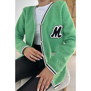 Cárdigan Verde de Punto para Mujer, Estilo Casual, con Contraste de Color, Anti-Pilling, Manga Larga - Product Image 2