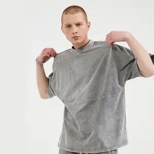Toptan tshirt customizer-Büyük boy kabartmalı yıkanmış pamuk mens tshirt erkek unisex t-shirt özel