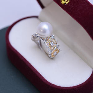 Zhuji Danshui 10-11mm Round White <b>Pearl</b> <b>Ring</b> Handmade S925 Silver Strong Light and Fine Flaws Fashionable Live Wholesale - Product Image 3
