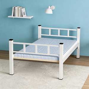 Cadre de lit simple en acier robuste avec tête de lit et pied de lit à barres verticales - Product Image 1
