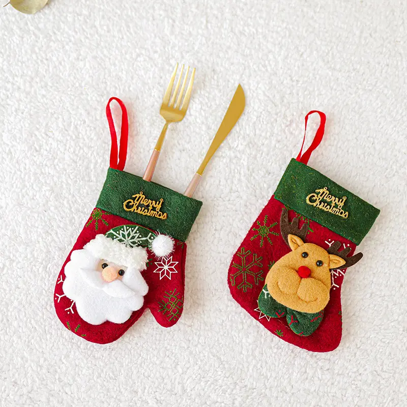 Christmas Tableware Holders Set White Snowman Knife and Fork Bags Covers for Thanksgiving New Year Christmas Party Gloves style
