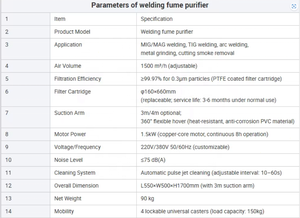 Purificateur de fumées de soudage haute efficacité 99,97 %, collecteur de poussière mobile à jet pulsé 1500 m³/h pour atelier industriel - Product Image 6
