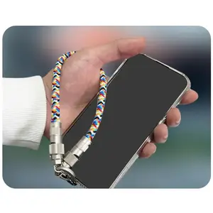 2 in 1 moda telefon kordon naylon renkli örgülü cep telefonu el bilek kayışı ile USB C tipi C yıldırım şarj kablosu