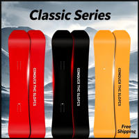 Snowboard All Terrain Twin Camber Couleur Unie pour Hommes et Femmes, Équipement de Ski avec Fixation par Sangles et Bottes Step-in, Noir Rouge Jaune
