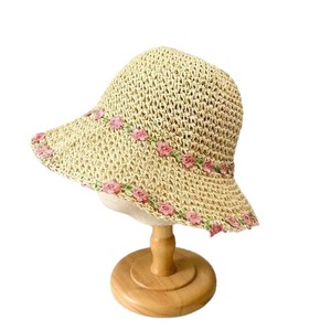 หมวกชาวประมงฟางลายดอกไม้สำหรับผู้หญิง ปีกกว้าง ป้องกันแสงแดด พับเก็บได้ หมวกสำหรับวันหยุดฤดูร้อน - Product Image 5