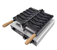 Nouvelle conception, gaufrier commercial antiadhésif 5 pièces en forme de banane, machine à mini-gaufres au gaz commerciale personnalisée en forme de banane