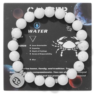 Gelang Batu Alam 12 Zodiak dengan Liontin Baja Anti Karat, Tali Elastis, Gelang Manik Penyembuh Energi untuk Unisex - Product Image 2