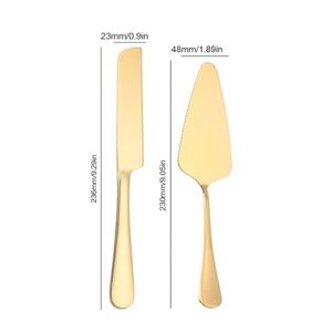 Custom Birthday Anniversary Service 2Pcs Set Gold Stainless Steel <b>Wedding</b> <b>Cake</b> Knife and Server Set - Product Image 2
