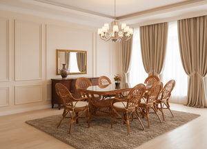 Juego de Comedor de Ratán/Mimbre Asiático Antiguo Inspirado en Java con Mesa Larga para Uso en Hoteles, Villas y Hogares - Product Image 6