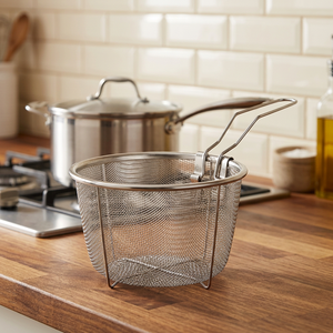 Panier de friture rond en acier inoxydable écologique avec poignée pliable, compatible lave-vaisselle, ustensile de cuisine domestique - Product Image 3
