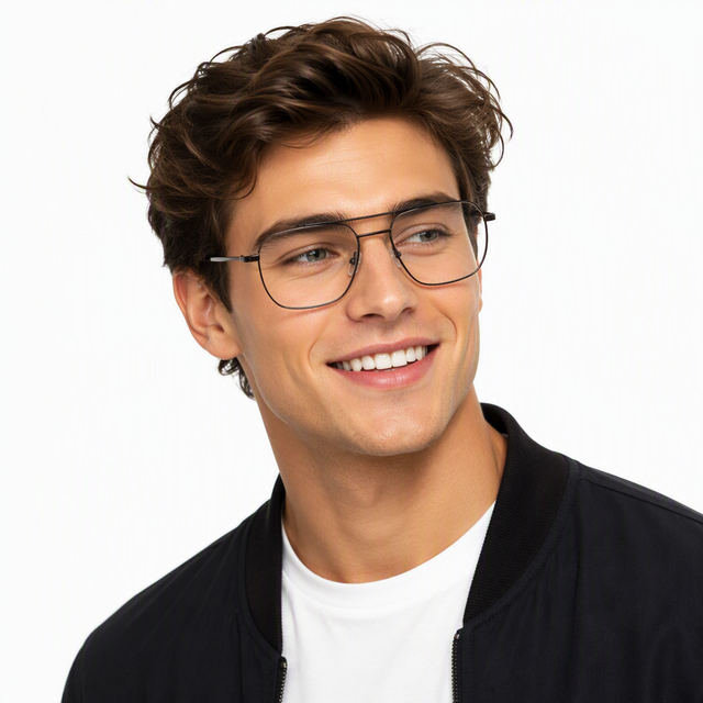 2026 Premium Double Bridge Men's Metal Optical Frame - Classic Pilot-Inspired Geometric Eyeglasses for Professional Men