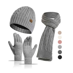 <span class=keywords><strong>Ensemble</strong></span> de laine trois pièces à la mode hivernale <span class=keywords><strong>pour</strong></span> femmes laine tricotée de couleur unie comprend des gants de haricot de luxe chauds écharpe <span class=keywords><strong>ensemble</strong></span> de chapeau parfait - Product Image 1