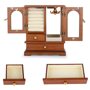 wholesale custom Walnut Pine factory wooden jewelry box ring box wood Jewellery Box with 3 Layer