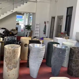 Lavabos sur <span class=keywords><strong>colonne</strong></span> en marbre Carrara blanc et <span class=keywords><strong>gris</strong></span>, style moderne et artistique, en pierre naturelle, pour <span class=keywords><strong>salle</strong></span> <span class=keywords><strong>de</strong></span> <span class=keywords><strong>bain</strong></span>, avec base rotative - Product Image 6