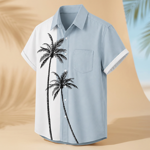 Chemise décontractée pour homme bicolore à manches courtes avec boutons recouverts d'imprimés personnalisés, tissu respirant et à séchage rapide, écologique - Product Image 3