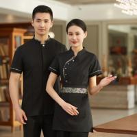 Nouveau design Vague de mer logo personnalisé Serveur chinois Formel Serveur Uniforme T-shirt Restaurant Uniformes