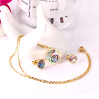 Bijoux en or pour femmes, ensemble collier et boucles d'oreilles en forme de coquille d'abalone, pendentif en acier inoxydable, tendance