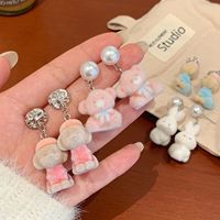 Pendientes colgantes de oso de peluche para mujer, con aguja de plata, exquisitos, dulces, exagerados, tridimensionales, esponjosos y lindos