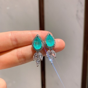 Fashion Pear Cut 15*25mm Paraiba Cubic Zirconia Trendy Necklace and <b>Earrings</b> <b>Set</b> Eco-friendly Copper Water Drop Jewelry <b>Sets</b> - Product Image 5
