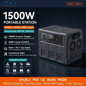 Station d'alimentation portable pour voiture 1500W 1008Wh au lithium-ion avec charge sans fil et générateur solaire pour le camping en extérieur et la sauvegarde d'énergie - Product Image 1