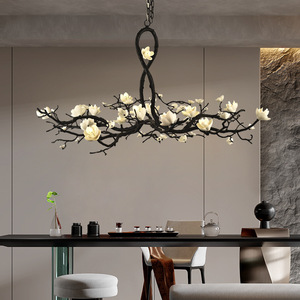 โคมไฟระย้าทองแดงแท้สไตล์จีนใหม่แบบวาบิซาบิ ลายกิ่งไม้และดอกไม้ สำหรับห้องนั่งเล่น - Product Image 1