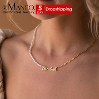 EMANCO Dropshipping Chaîne en acier inoxydable style trombone, perles, pendentif personnalisé avec nom, collier de perles d'eau douce pour femme, vente en gros