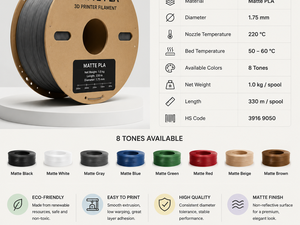 Filamento PLA Mate de 1.75mm, Acabado Liso de Bajo Brillo, Oculta las Líneas de las Capas, Filamento para Impresora 3D para Bambu Lab Prusa - Product Image 4
