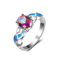 Bague de mariage en argent sterling 925 avec opale tropicale incrustée, zircon, opale de feu bleue et topaze mystique arc-en-ciel – Vente en gros de bijoux de mode