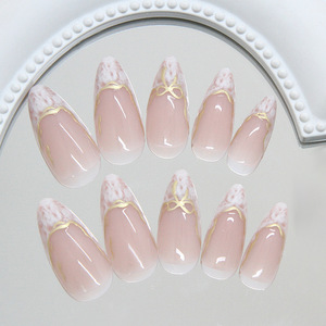 Fábrica al por mayor moda línea dorada mariposa rosa prensa <span class=keywords><strong>en</strong></span> uñas almendra 3D Prensa <span class=keywords><strong>en</strong></span> uñas <span class=keywords><strong>manicura</strong></span> <span class=keywords><strong>francesa</strong></span> <span class=keywords><strong>en</strong></span> 24 piezas - Product Image 2