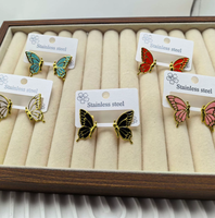 RINHOO - Aretes de Acero Inoxidable al por Mayor, con Esmalte, Diseño de Cereza, Mariposa y Flor, Chapados en Oro, Antialérgicos, Joyería de Moda para Mujer