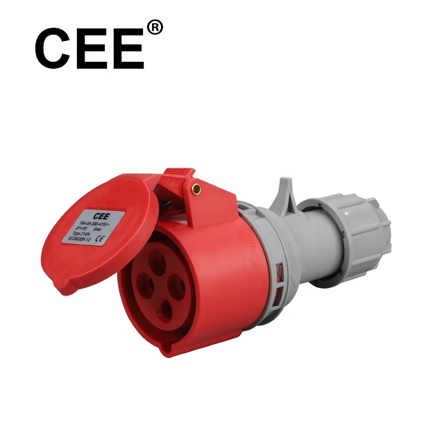 CEE 380V 32A 3 Phase 4 Pin Industrial Electrical Plug with Socket IP44 Nylon Brass