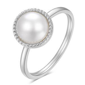 Anillo con Bisel de Perlas de 10 mm, Acero Dorado, Unisex, Joyería para Uso Diario - Product Image 5