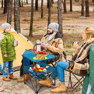 Table de camping pliante carrée à double couche, légère et portable, avec 4 porte-gobelets et panier - Product Image 6