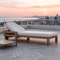 Ensemble de chaises longues de jardin en teck pour l'extérieur, résistant à l'eau, avec coussin